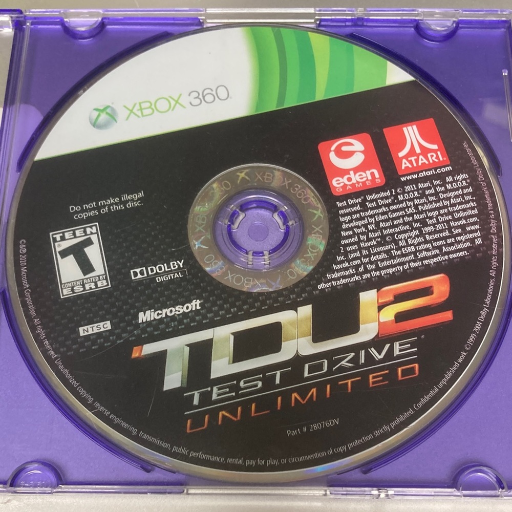 Microsoft Xbox 360 TDU2 Test Drive Unlimited Game Disc - Black and Purple - Picture 1 of 2